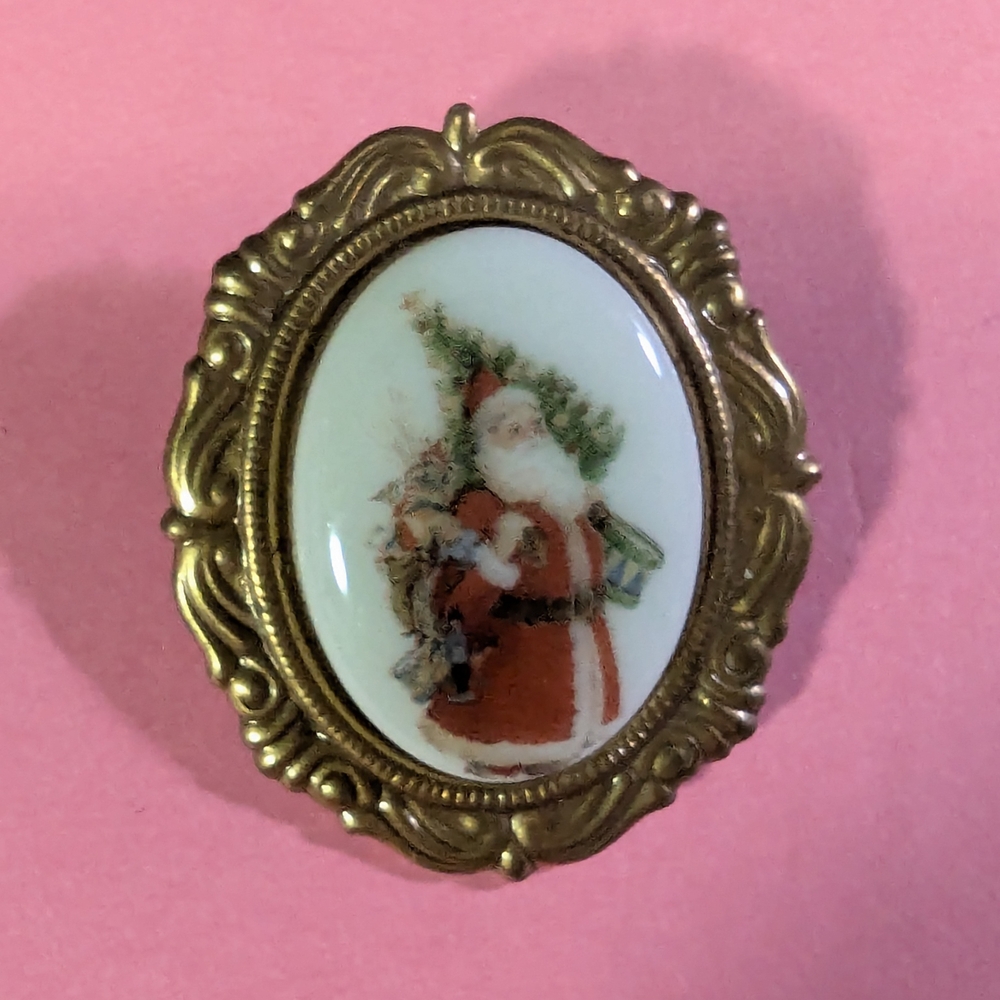Vintage Gold Santa Brooch 70's
